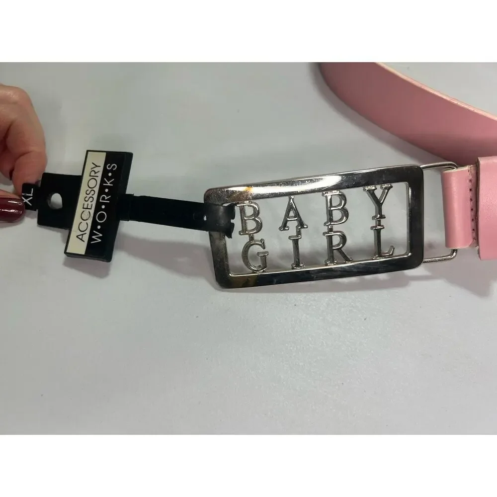 Baby Girl Logo Metal Belt Buckle Light Pink Leather Belt New Vintage Sz XL Y2K